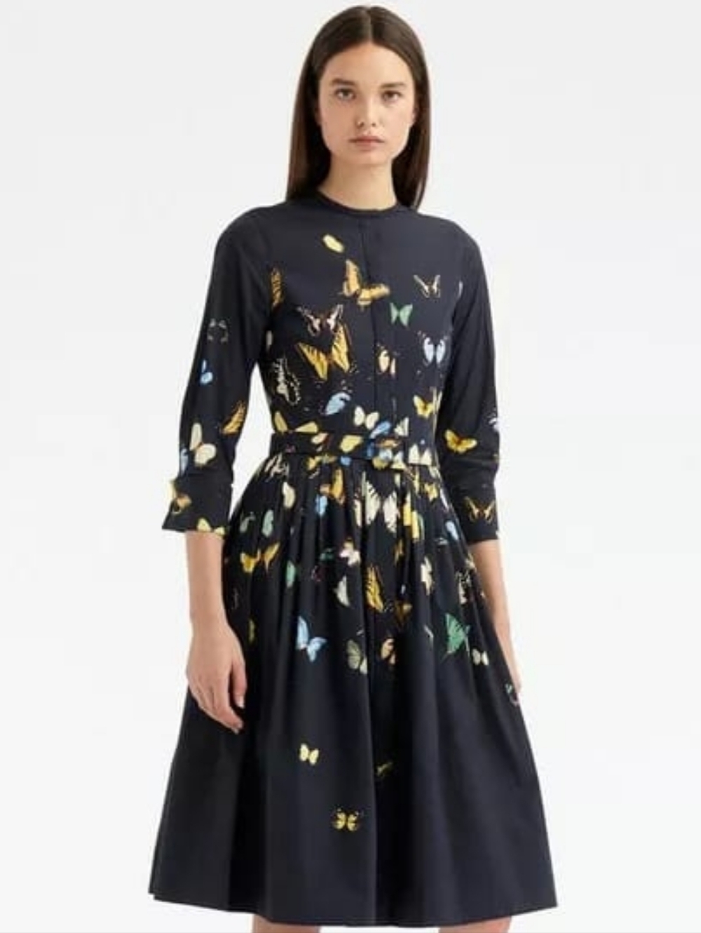 ◇$2,300 NEW OSCAR DE LA RENTA NAVY BLUE BUTTERFLY LONG SLEEVE MIDI DRESS US 14